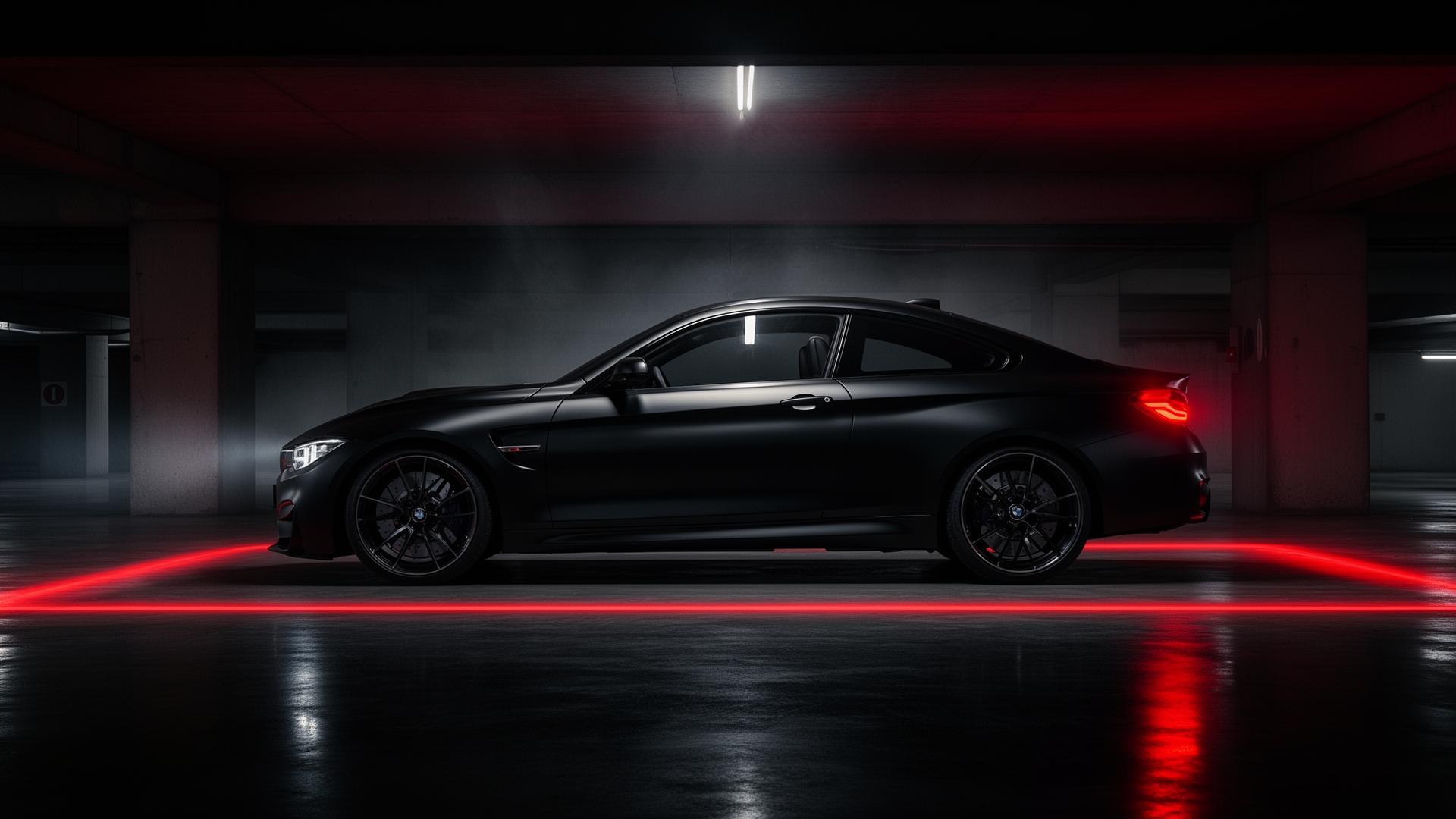 Premium car with ambient red lighting